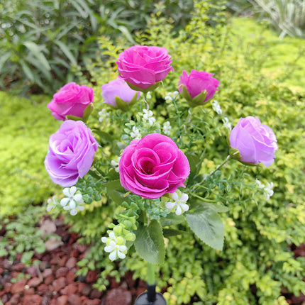2 Pack Outdoor Waterproof Solar Garden Decorative Lights with 7 Rose Flowers for Yard Lawn Decor