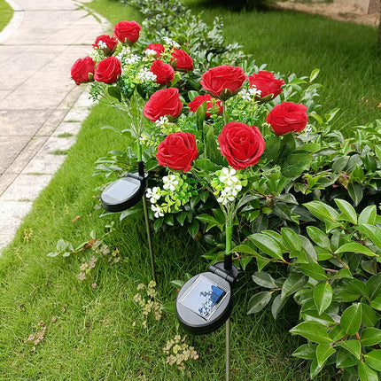2 Pack Outdoor Waterproof Solar Garden Decorative Lights with 7 Rose Flowers for Yard Lawn Decor