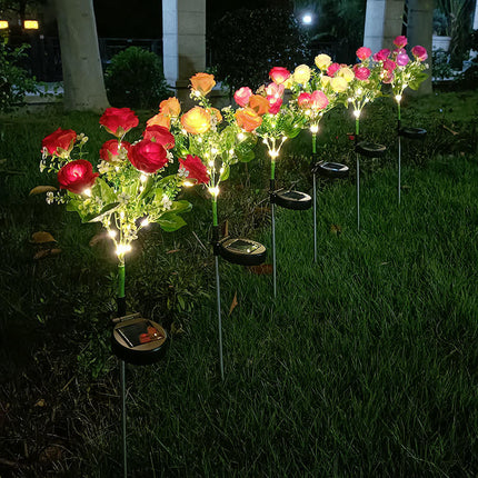 2 Pack Outdoor Waterproof Solar Garden Decorative Lights with 7 Rose Flowers for Yard Lawn Decor
