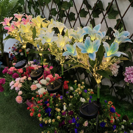 2 Pack Outdoor Waterproof Lily Flowers Solar Decorative Stake Lights for Patio Yard Lawn Decor