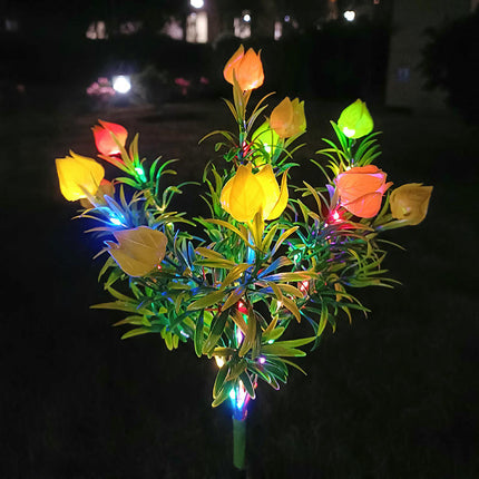 2 Pack Solar Garden Lights with Flowers Waterproof Stake Lights for Outside Yard Garden Patio Lawn