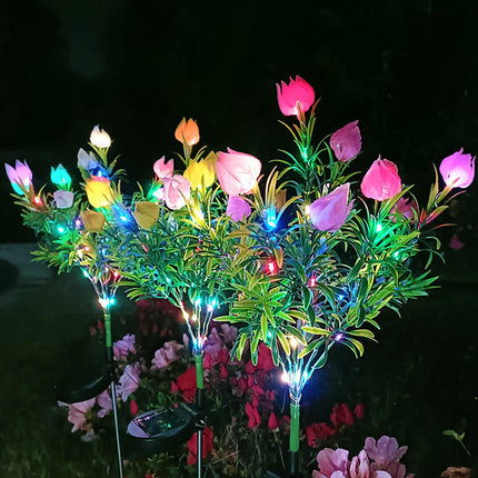 2 Pack Solar Garden Lights with Flowers Waterproof Stake Lights for Outside Yard Garden Patio Lawn