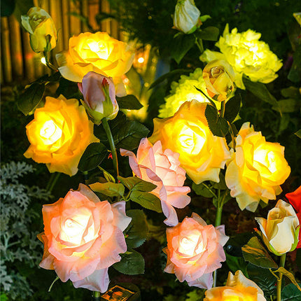 2 Pack Solar Outdoor Rose Flowers Solar Garden Lights for Patio Yard Pathway Decor