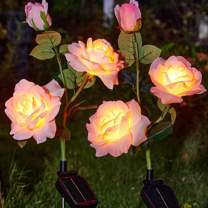 2 Pack Solar Outdoor Rose Flowers Solar Garden Lights for Patio Yard Pathway Decor