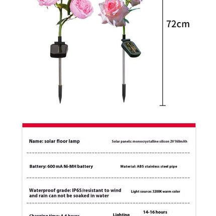2 Pack Solar Outdoor Rose Flowers Solar Garden Lights for Patio Yard Pathway Decor