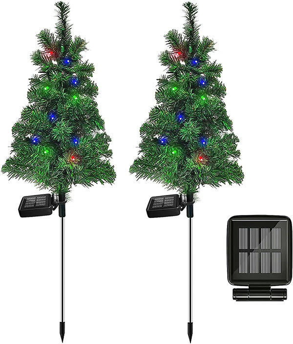 2 Pack Solar Christmas Tree Lights Garden Outdoor Waterproof Lights for Patio Yard Lawn Decor