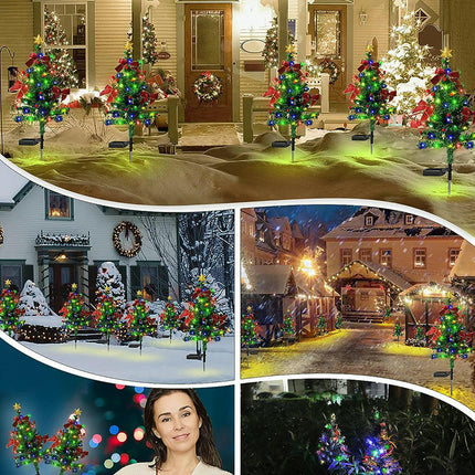 2 Pack Solar Christmas Tree Lights Garden Outdoor Waterproof Lights for Patio Yard Lawn Decor
