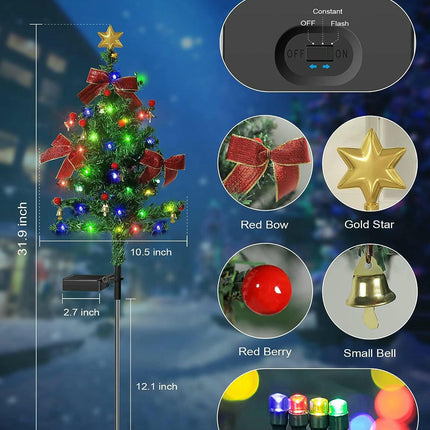 2 Pack Solar Christmas Tree Lights Garden Outdoor Waterproof Lights for Patio Yard Lawn Decor