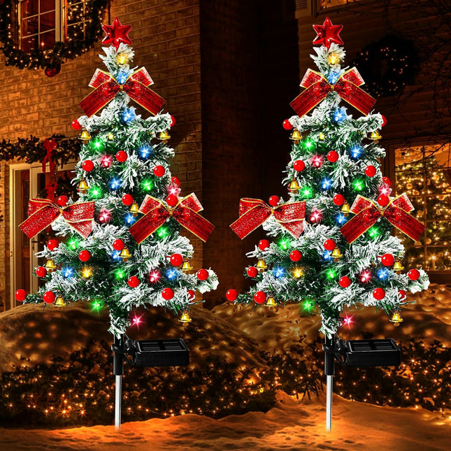 2 Pack Solar Christmas Tree Garden Outdoor Waterproof Stake Lights for Garden Yard Pathway Patio