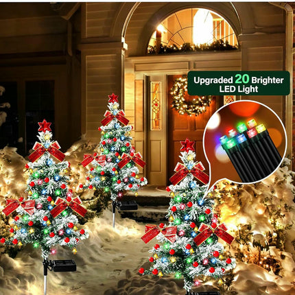 2 Pack Solar Christmas Tree Garden Outdoor Waterproof Stake Lights for Garden Yard Pathway Patio