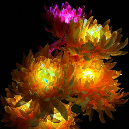 2 Pack Chrysanthemum Flower Waterproof LED Powered Lights for Pathway Lawn Yard Cemetery
