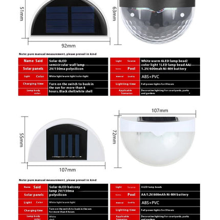 6 Pack Solar Deck Fence Light Outdoor Waterproof Wall Lamp LED Light for Yard Garden Decor