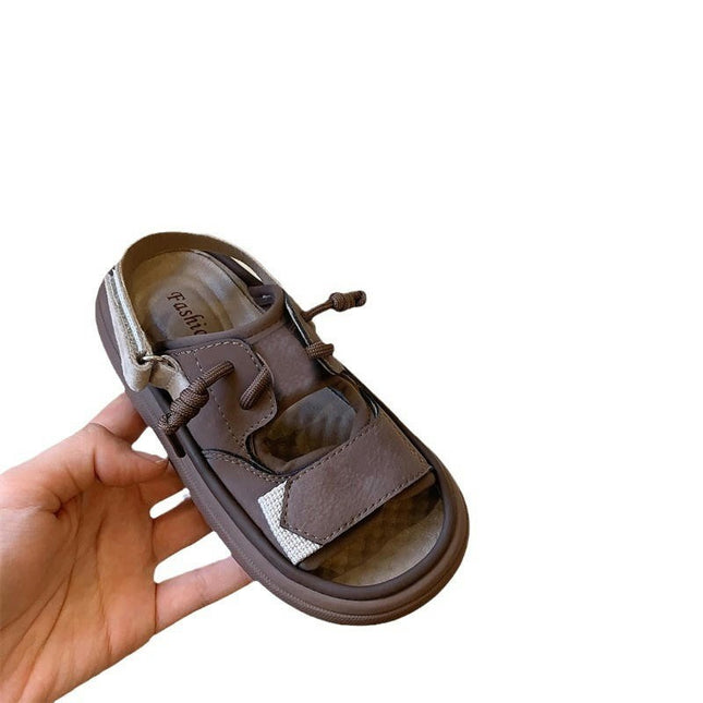 Fashion Summer Boys Sandals Beach Outdoor Non Slip Faux Leather Flat Sandals