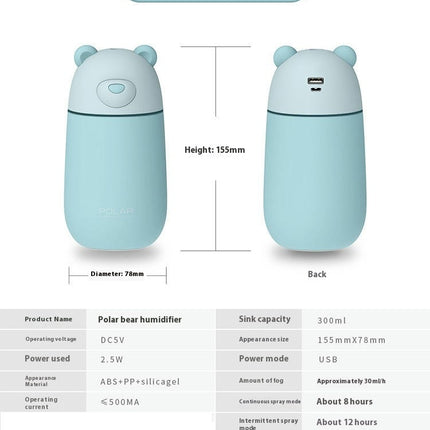 Mini Polar Bear USB Humidifier Cute Creative Cartoon 3-in-1 Night Light Humidifier