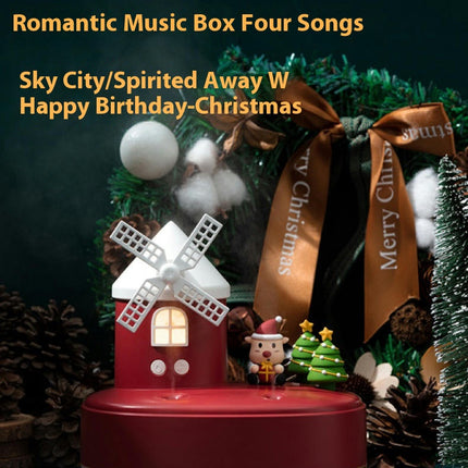 Christmas Windmill Music Box Humidifier Dual-Spray Wireless Mini Desktop Cute Pet Air Humidifier