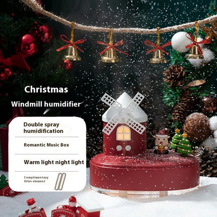 Christmas Windmill Music Box Humidifier Dual-Spray Wireless Mini Desktop Cute Pet Air Humidifier