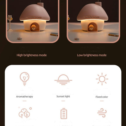 Cute Mushroom House Humidifier, USB Rechargeable Mini Portable Air Humidifer with Night Light