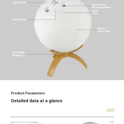 Water Planet Humidifier USB Charging Desktop Colorful Starry Sky Rotating Three-Spray Moon Humidifier
