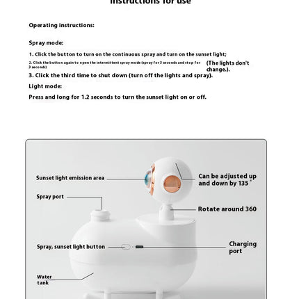 Sunset Light Humidifier USB Desktop Silent Atmosphere Sunset Light Astronaut Humidifier