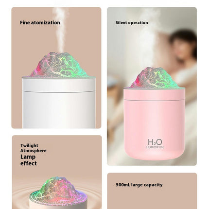 USB Humidifier Large Capacity 500ml Desktop Colorful Night Light Simulation Flame Humidifier