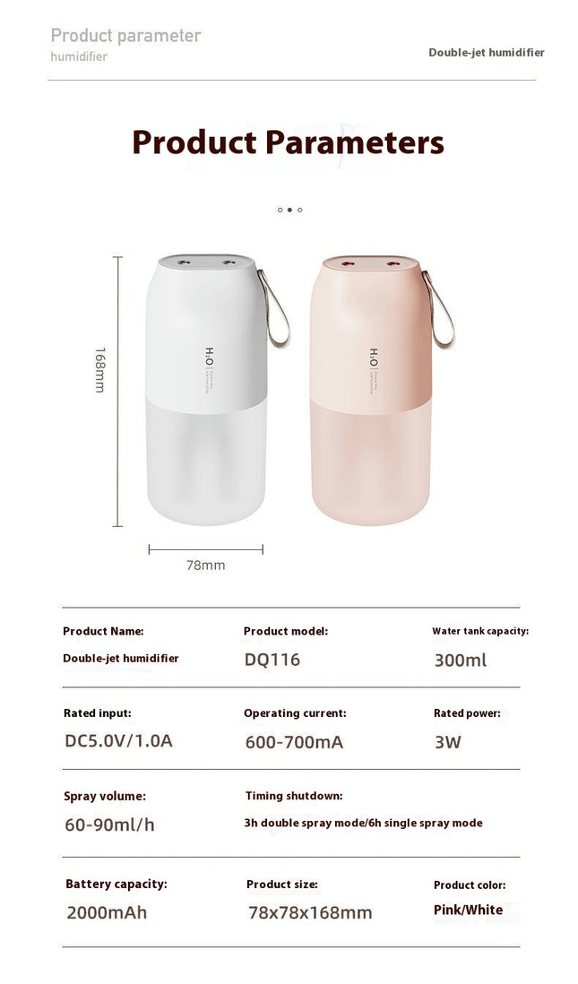 Double Dpray Humidifier-Home Bedroom Office Desk USB Car Warm Light Humidifier