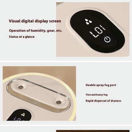 Double Spray Humidifier-Home Bedroom USB Charging Digital Display Large Capacity Humidifier