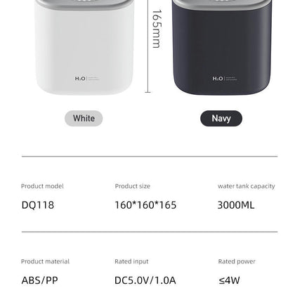 Double Spray Mist Humidifier-3L Large Capacity Desktop Bedroom Dormitory Silent Humidifier