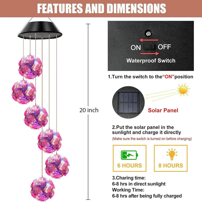 Hanging Solar Lights Outdoor Color Change Wind Chime Light Garden Patio Decoration