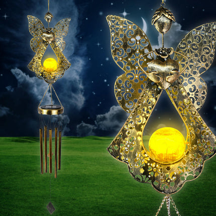 Solar Light Wind Chimes Lights Hollow Metal Angel Solar Lamp for Pathway Garden Lawn Patio