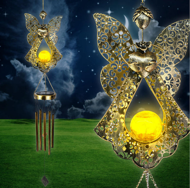 Solar Light Wind Chimes Lights Hollow Metal Angel Solar Lamp for Pathway Garden Lawn Patio