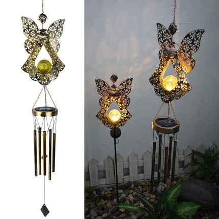 Solar Light Wind Chimes Lights Hollow Metal Angel Solar Lamp for Pathway Garden Lawn Patio