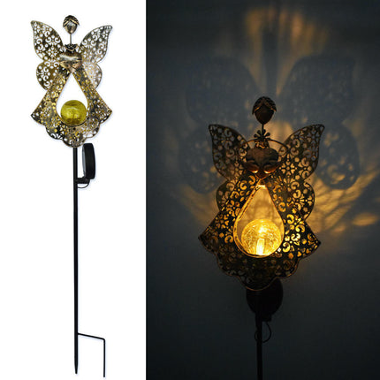 Solar Light Wind Chimes Lights Hollow Metal Angel Solar Lamp for Pathway Garden Lawn Patio