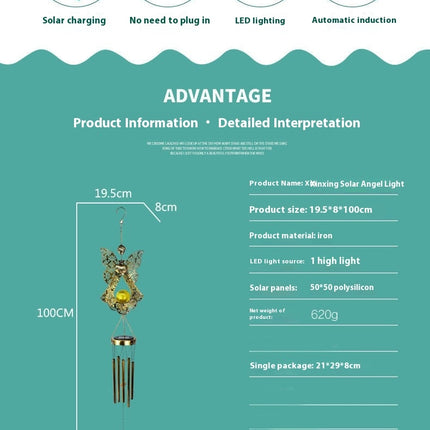 Solar Light Wind Chimes Lights Hollow Metal Angel Solar Lamp for Pathway Garden Lawn Patio