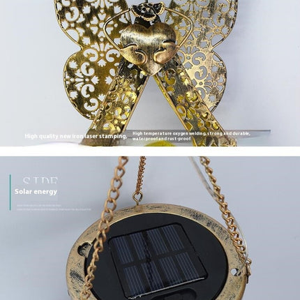 Solar Light Wind Chimes Lights Hollow Metal Angel Solar Lamp for Pathway Garden Lawn Patio