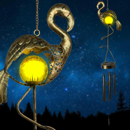 Solar Yard Decorations Flamingo Waterproof Metal Wind Chimes Lights for Garden Path Backyard