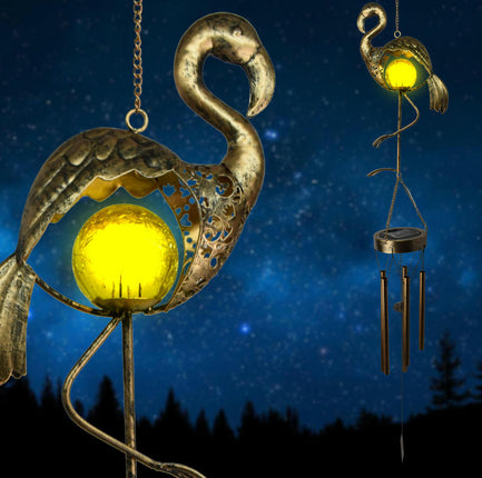 Solar Yard Decorations Flamingo Waterproof Metal Wind Chimes Lights for Garden Path Backyard