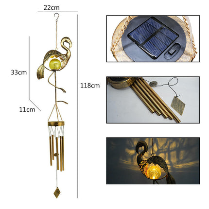Solar Yard Decorations Flamingo Waterproof Metal Wind Chimes Lights for Garden Path Backyard