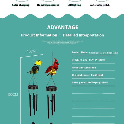 Solar Yard Decorations Bird Waterproof Metal Wind Chimes Lights for Garden Patio