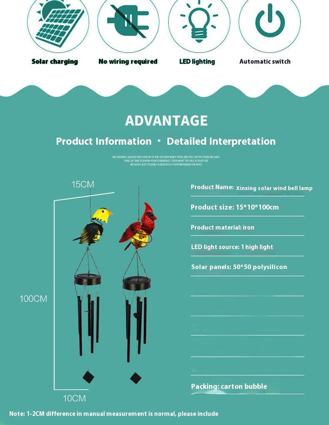 Solar Yard Decorations Bird Waterproof Metal Wind Chimes Lights for Garden Patio