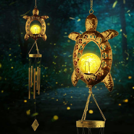 Crackle Glass Ball LED Wind Chimes Solar Lights Outdoor Hanging Light for Garden Patio Yard