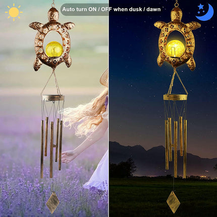 Crackle Glass Ball LED Wind Chimes Solar Lights Outdoor Hanging Light for Garden Patio Yard