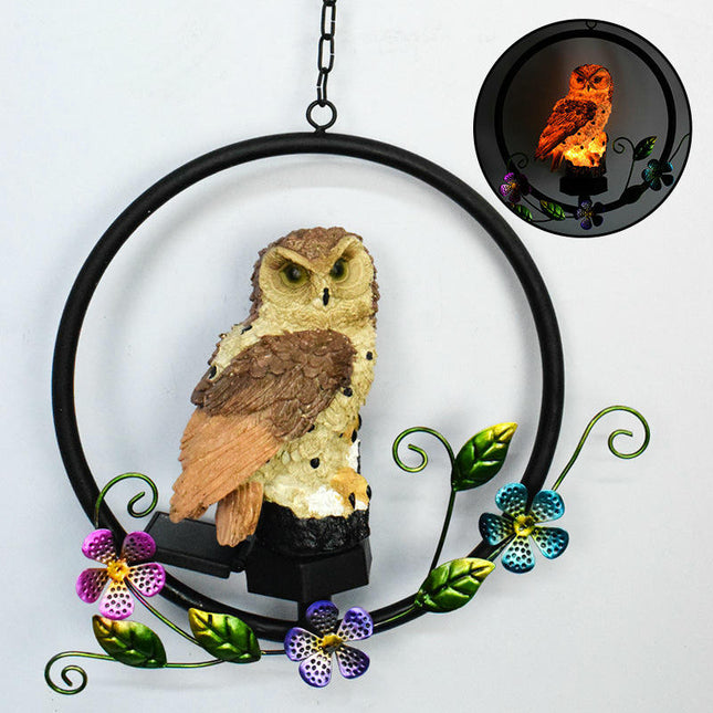 Solar Owl Resin Hanging Lights Outdoor Wind Chime Lights LED Waterproof Landscape Chandeliers