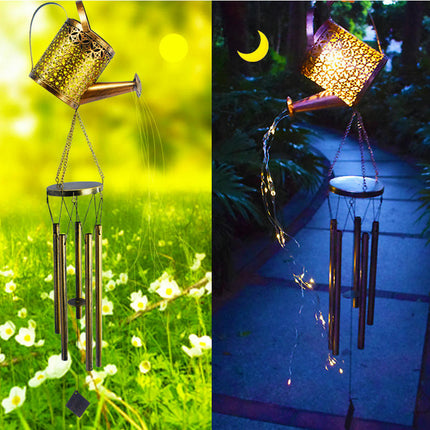 Watering Can with Lights Solar Wind Chimes Solar Lantern Garden Windchimes Outdoors Waterfall Lights