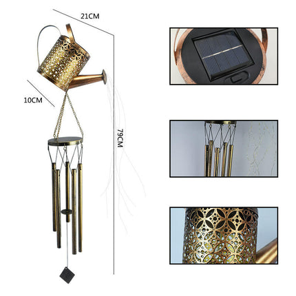 Watering Can with Lights Solar Wind Chimes Solar Lantern Garden Windchimes Outdoors Waterfall Lights
