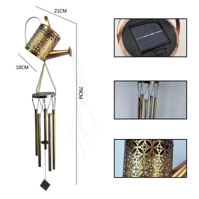 Watering Can with Lights Solar Wind Chimes Solar Lantern Garden Windchimes Outdoors Waterfall Lights