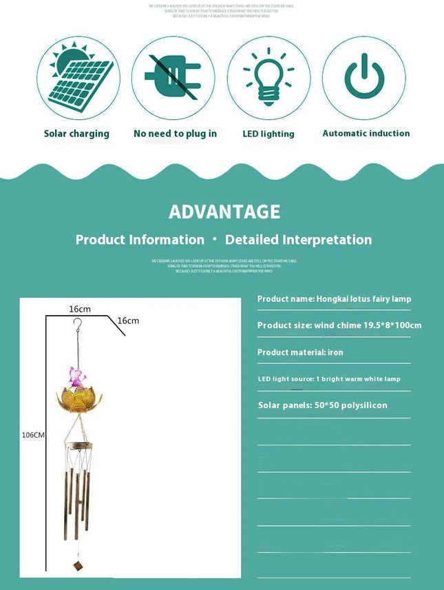 Solar Wind Chimes Lotus Fairy Hanging Outdoor Crackle Glass Ball Wind Chimes Light for Patio Yard