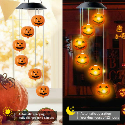 2 Pack Solar Wind Chimes Pumpkin Light Waterproof Outdoor LED Lights for Garden Patio Yard