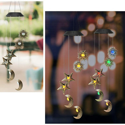 Solar Waterproof Wind Chimes Star Moon Solar Light for Patio Yard Garden Decoration