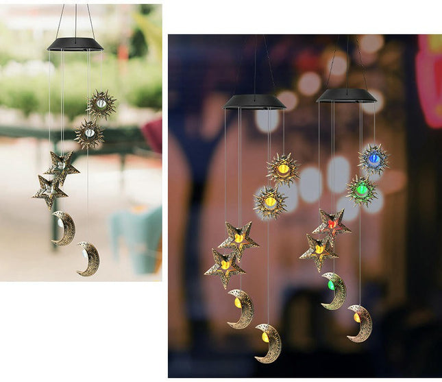 Solar Waterproof Wind Chimes Star Moon Solar Light for Patio Yard Garden Decoration