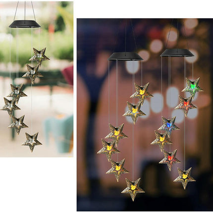 Solar Waterproof Wind Chimes Star Moon Solar Light for Patio Yard Garden Decoration